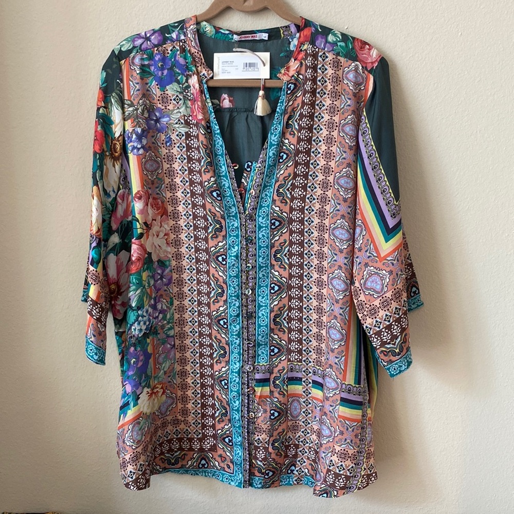 Johnny Was 100% silk Hari tunic top